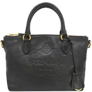 Prada bag logo embossed leather black Nero Black